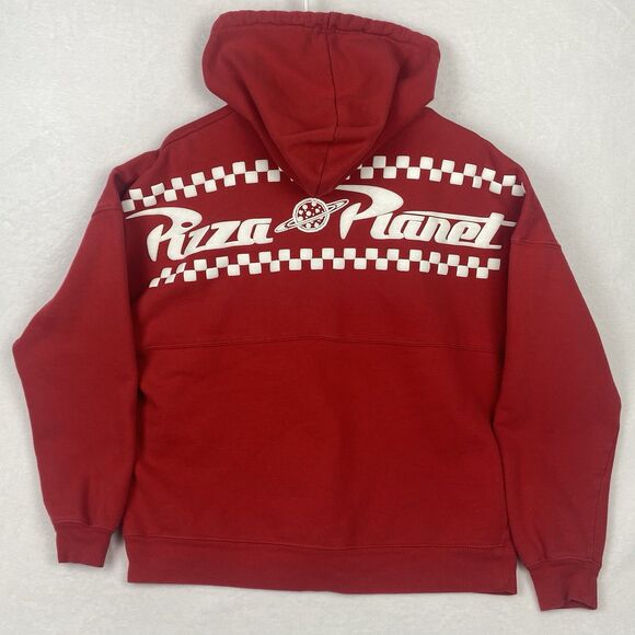 Disney Spirit Jersey Pizza Planet Zip Up Sweater Adult Medium Red Hooded - Picture 1 of 12